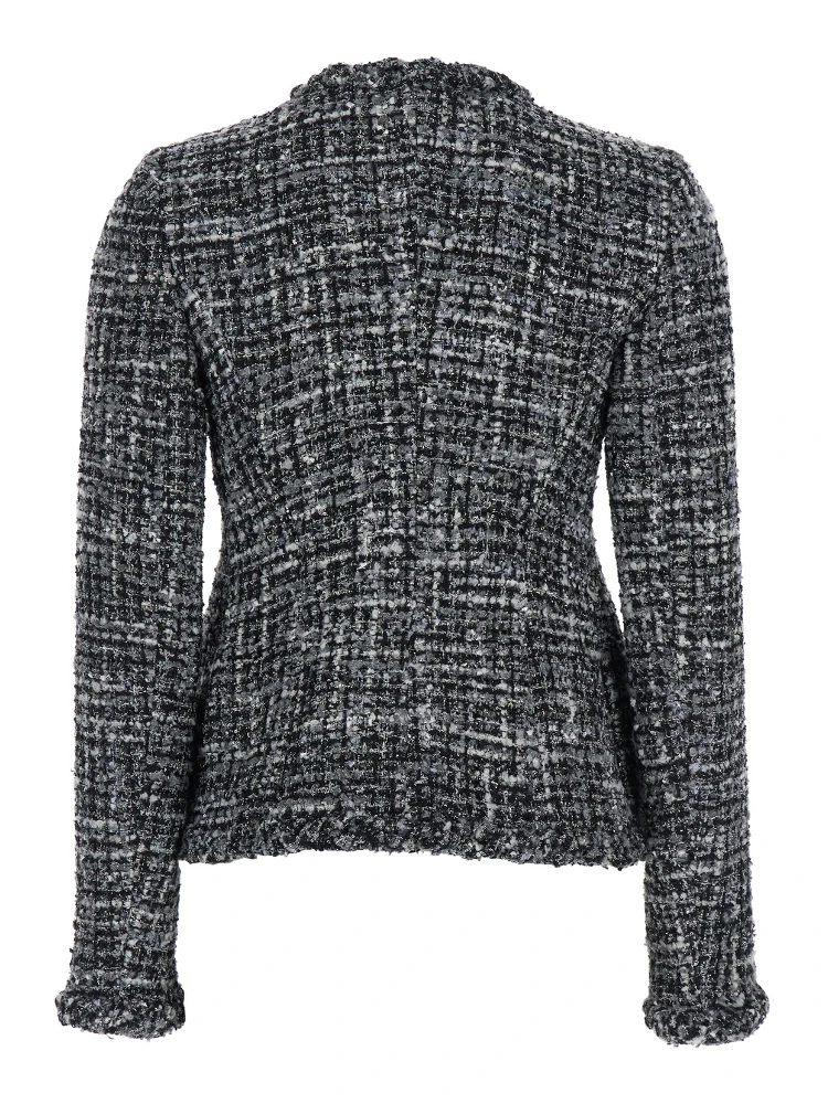Black and White Jacket with Concealed Closure in Tweed Woman alternative