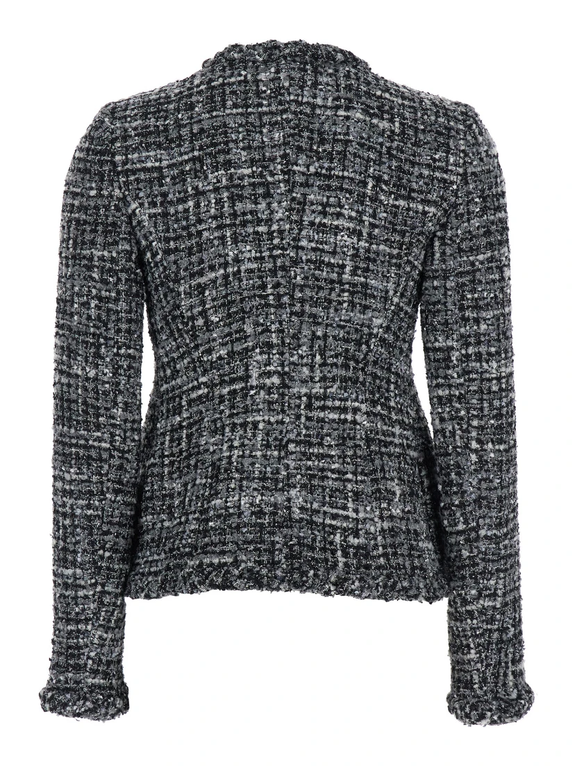 Black and White Jacket with Concealed Closure in Tweed Woman