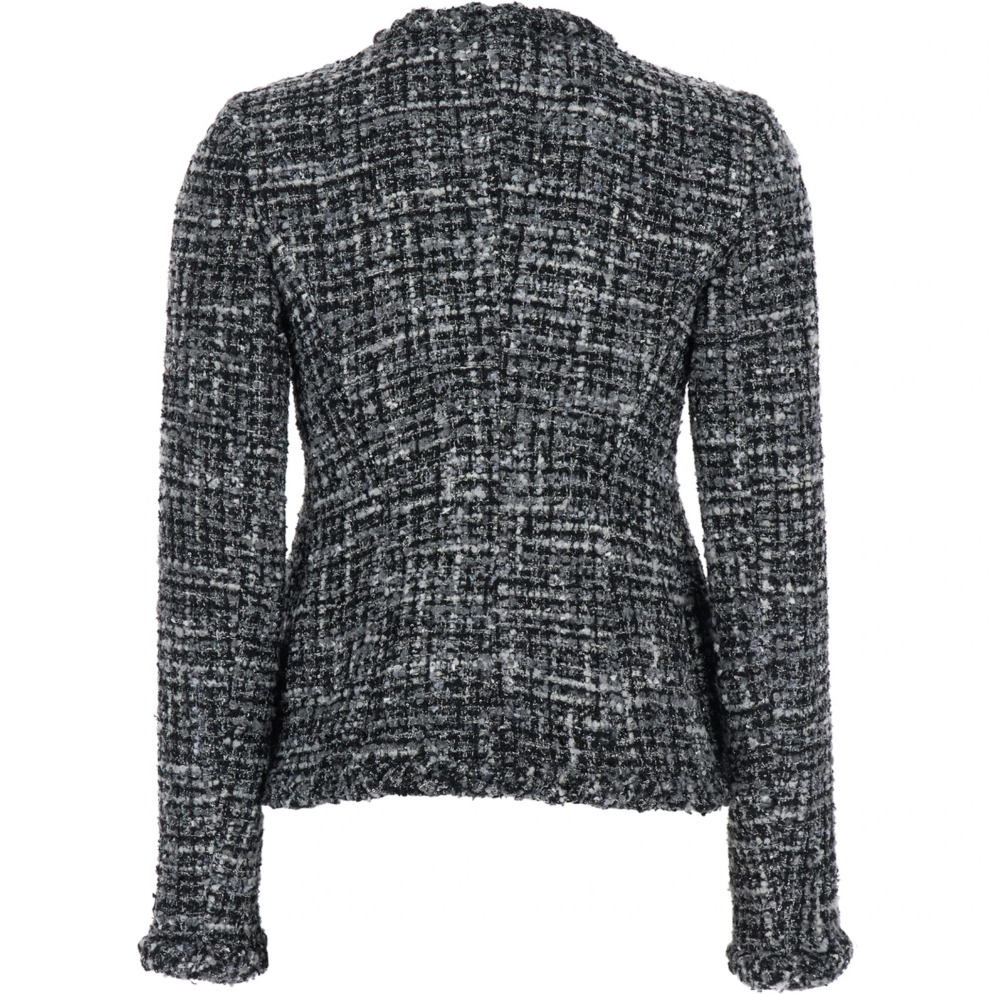 Black and White Jacket with Concealed Closure in Tweed Woman