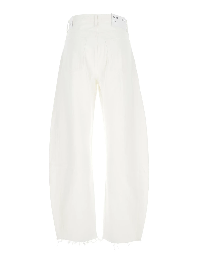 Luna White Jeans with Logo Patch on the Rear and Fringed Hem in Denim Woman alternative