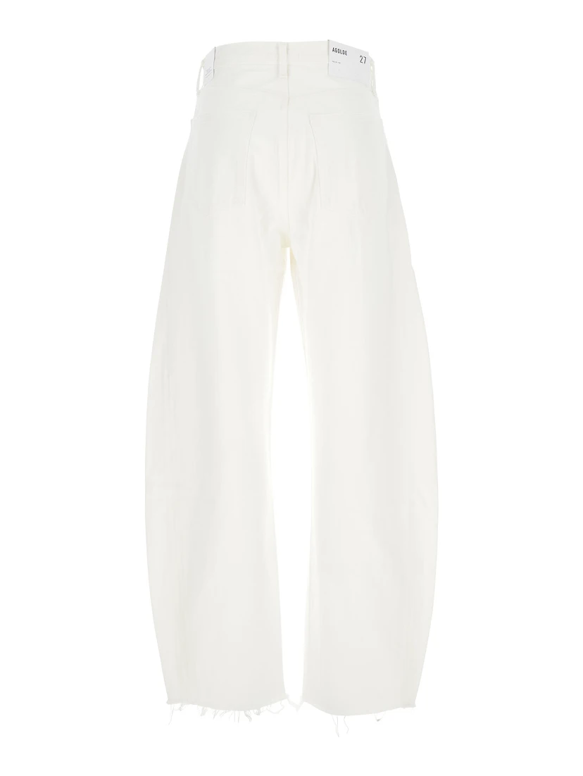 Luna White Jeans with Logo Patch on the Rear and Fringed Hem in Denim Woman