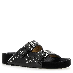 Lennyo Black Sandals with Stud Embellishments and Moulded Footbed in Leather Woman