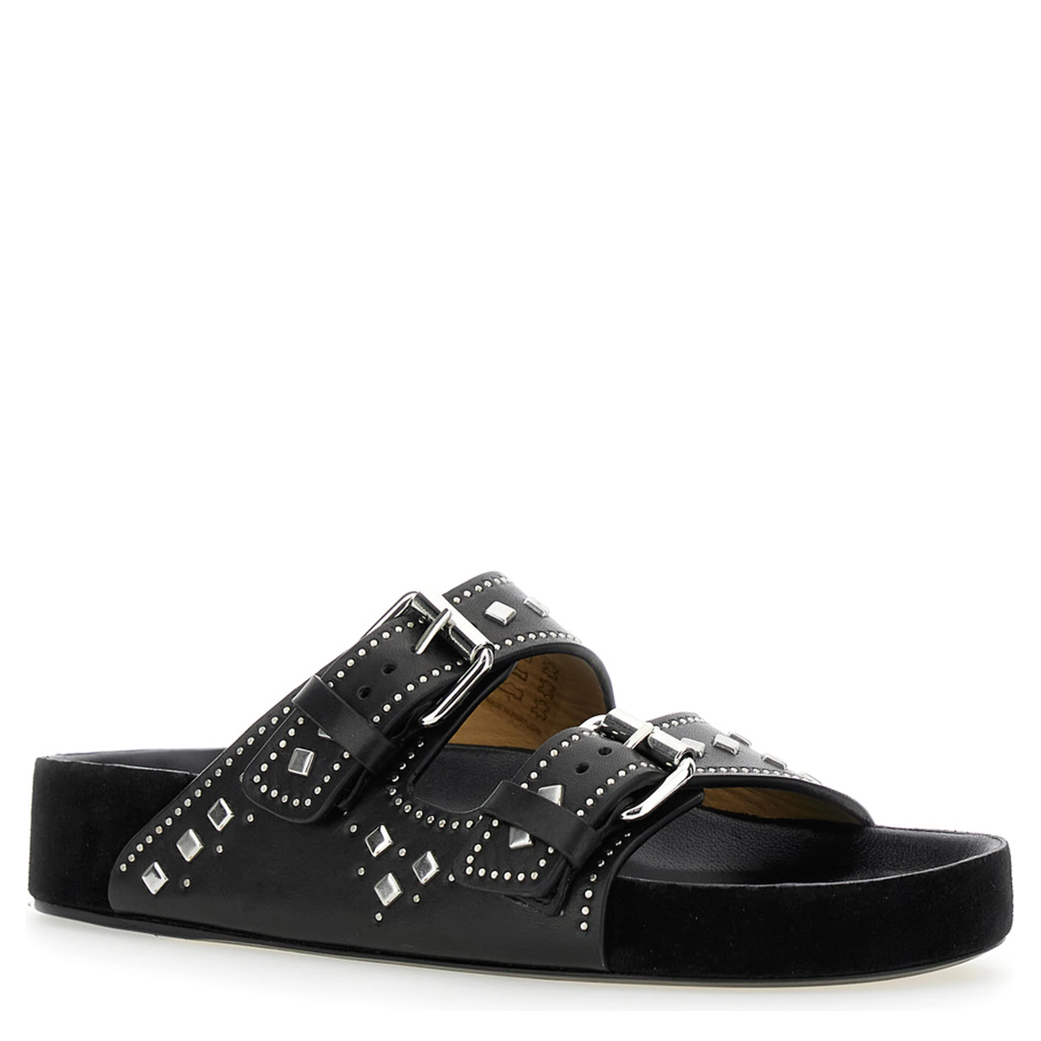 Lennyo Black Sandals with Stud Embellishments and Moulded Footbed in Leather Woman