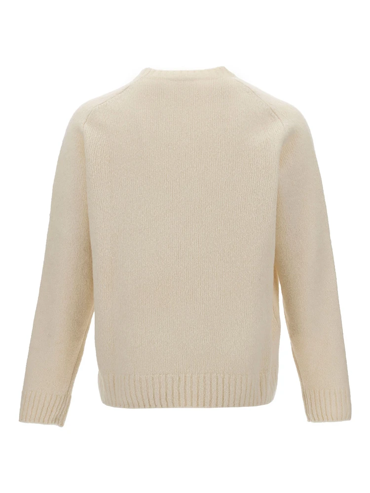 White Crewneck Sweater with Ribbed Trims in Alpaca and Wool Man alternative