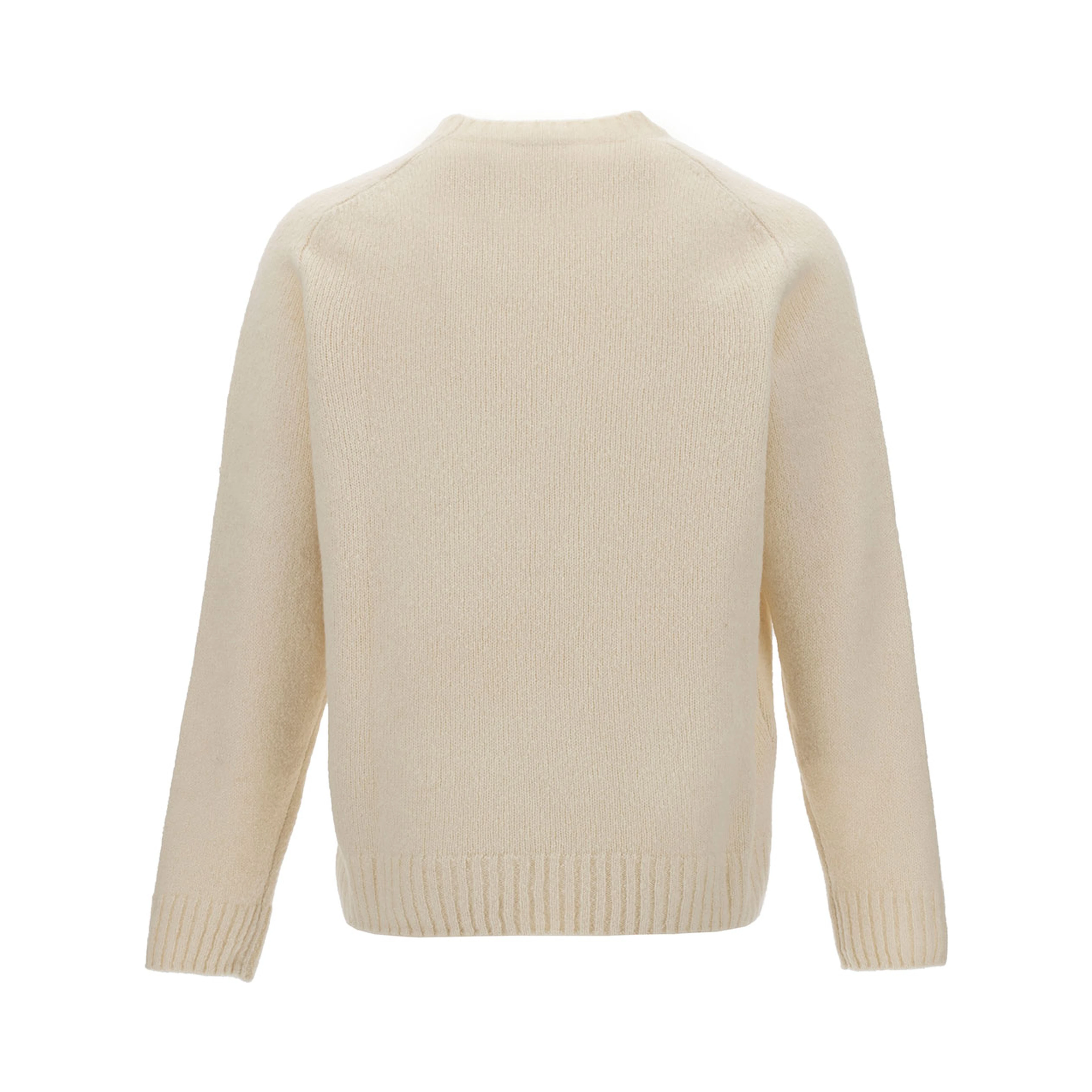 White Crewneck Sweater with Ribbed Trims in Alpaca and Wool Man