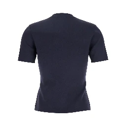 Blue Crewneck T-Shirt with Tonal Logo Lettering on the Front in Viscose Blend Woman