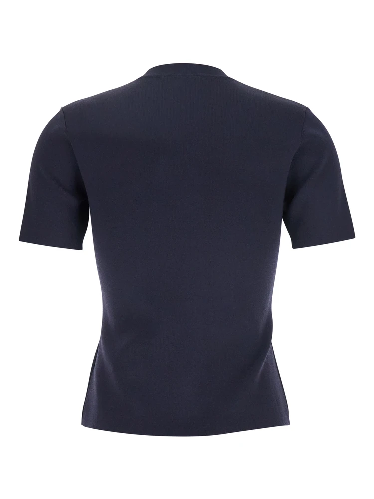 Blue Crewneck T-Shirt with Tonal Logo Lettering on the Front in Viscose Blend Woman alternative
