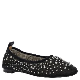 Black Ballet Flats with All-Over Crystals Application in Tech Fabric Woman