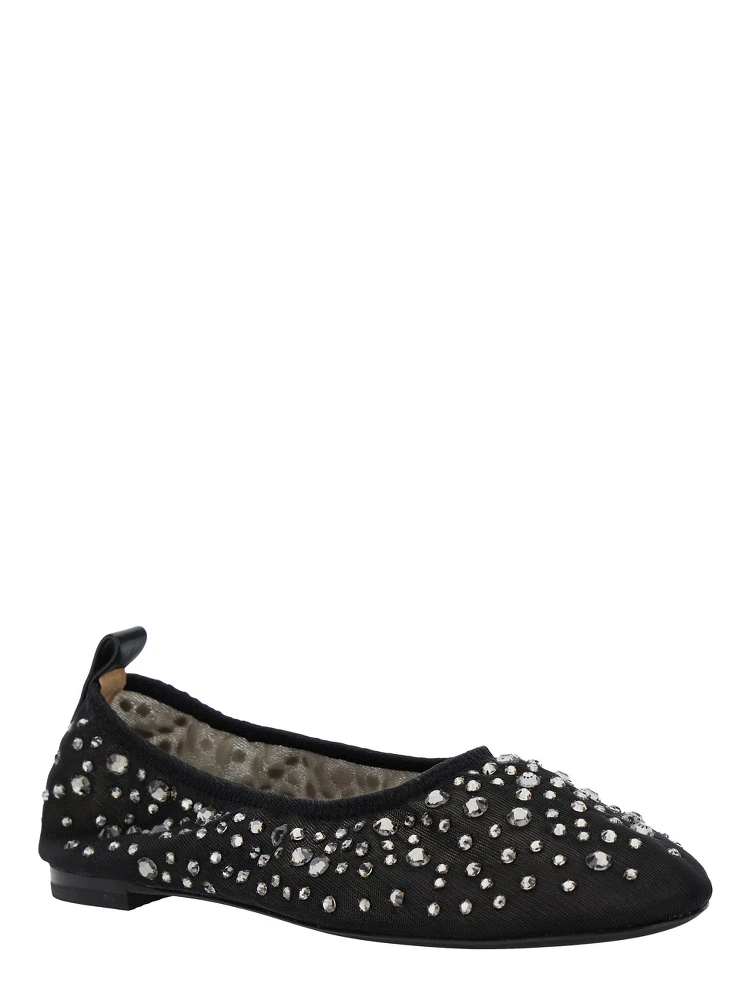 Black Ballet Flats with All-Over Crystals Application in Tech Fabric Woman alternative