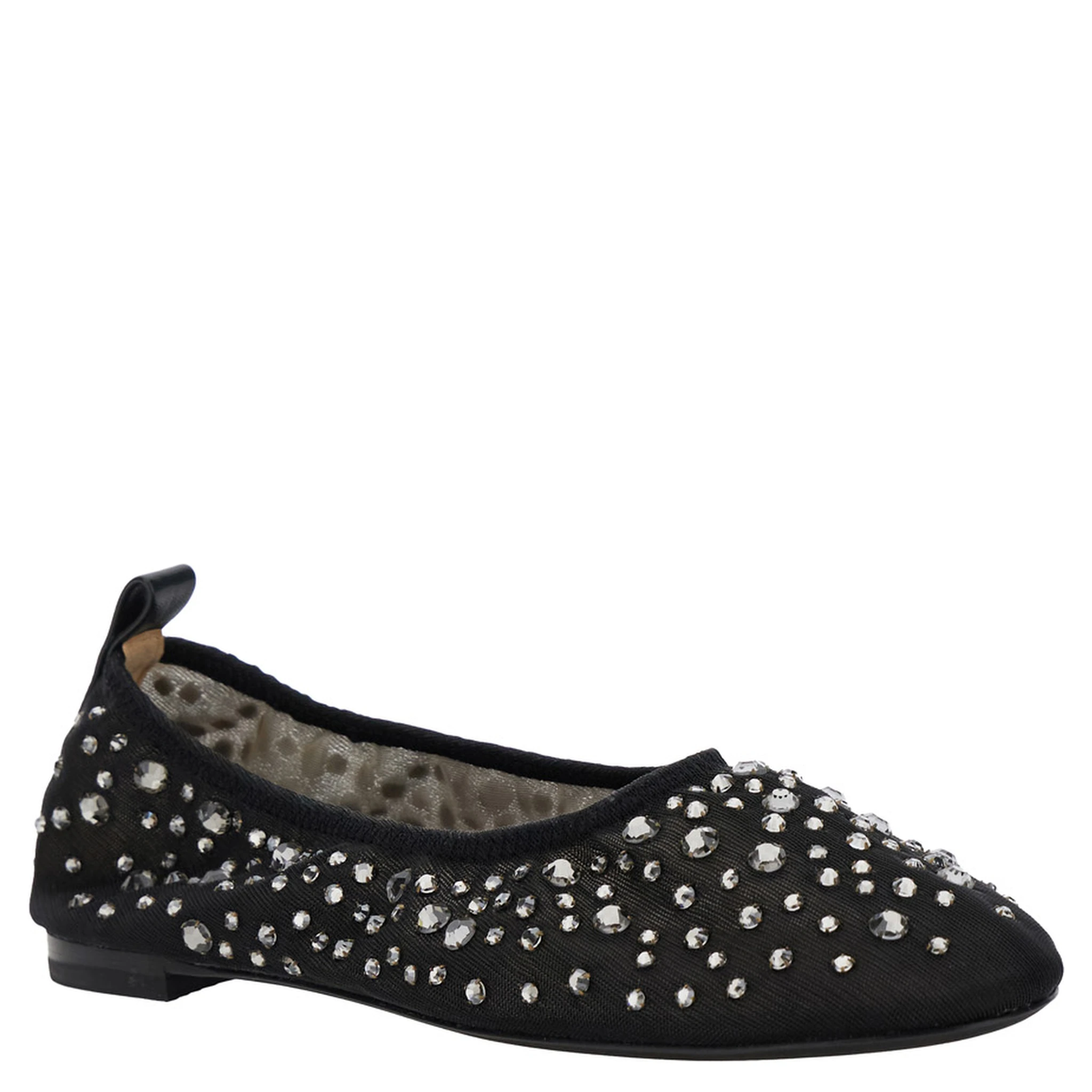Black Ballet Flats with All-Over Crystals Application in Tech Fabric Woman