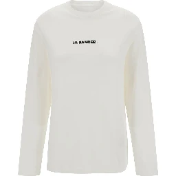 White Long Sleeve T-Shirt with Contrasting Logo Print in Cotton Woman