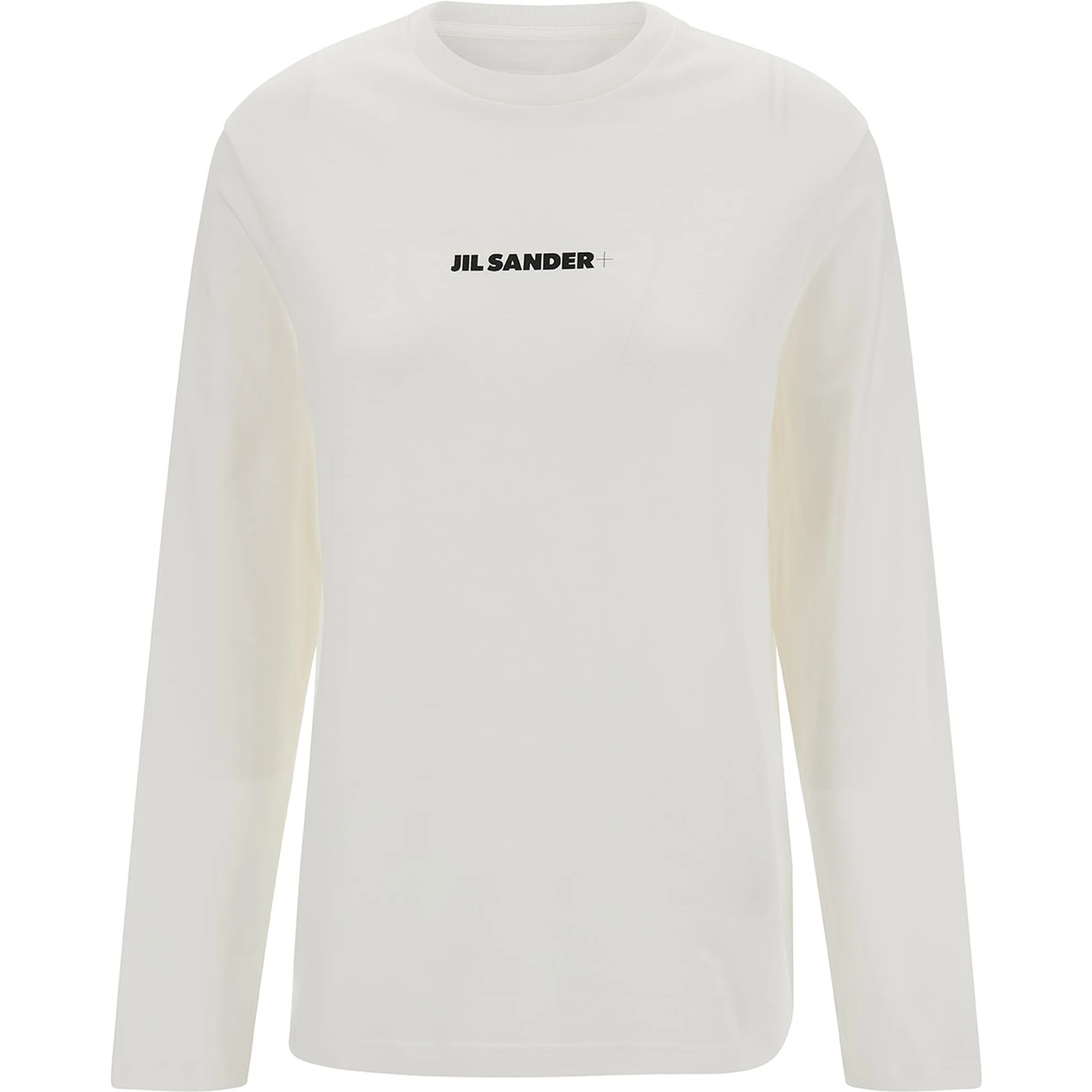 White Long Sleeve T-Shirt with Contrasting Logo Print in Cotton Woman