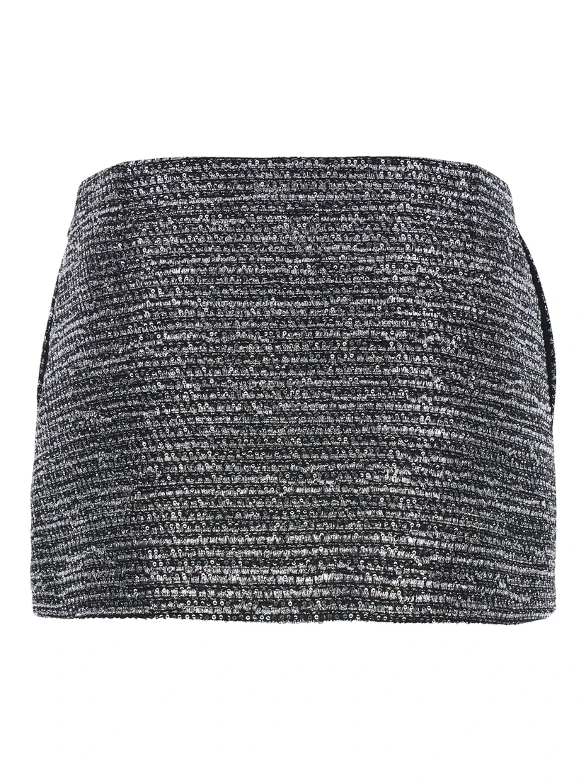 Black Sequin Miniskirt in Wool Woman