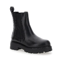 Black ‘Cosmo’ Ankle Boots with Elasticated Inserts in Leather Woman