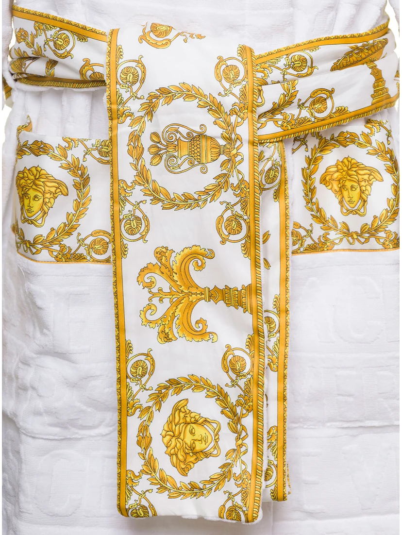 Accappatoio CORTO con Motivo Barocco in Spugna di Cotone Nero Versace Home