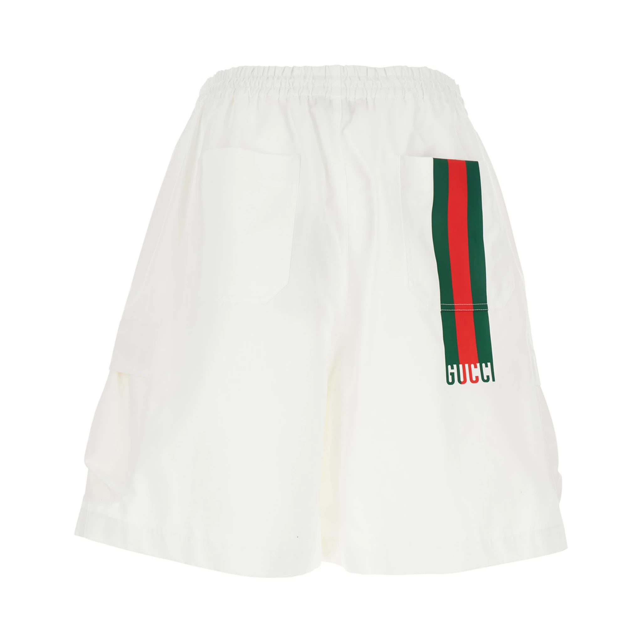 White Bermuda Pants with Elastic Drawstring Waist and Rear Web Print in Cotton Man