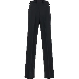 Black Straight Pants with Tonal Logo Lettering in Wool Man