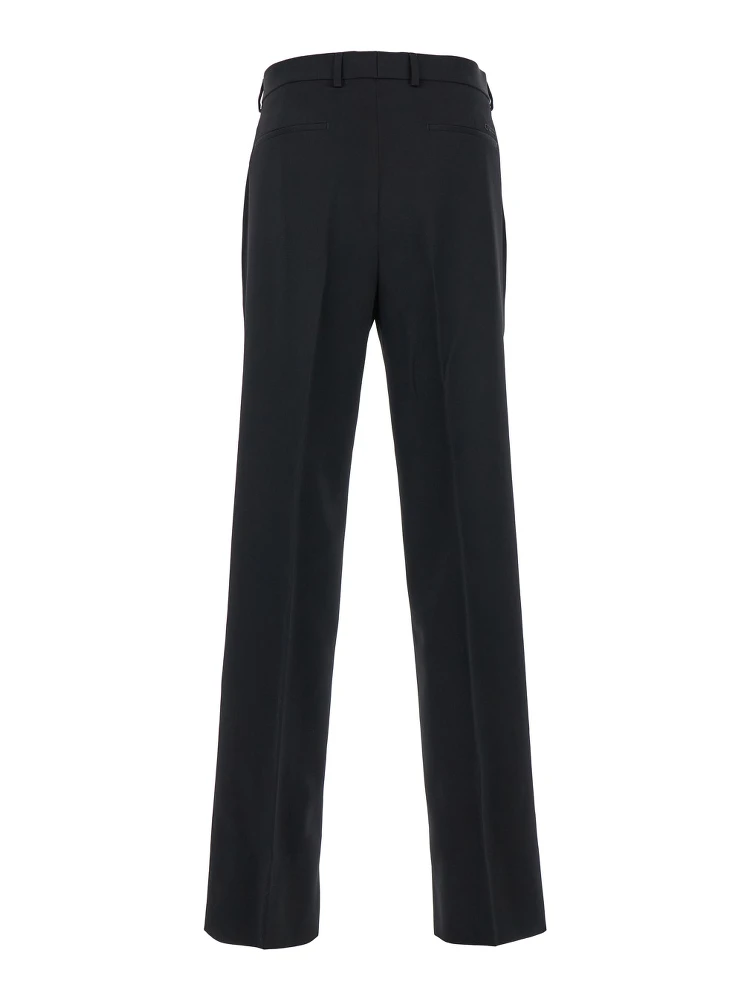 Black Straight Pants with Tonal Logo Lettering in Wool Man alternative