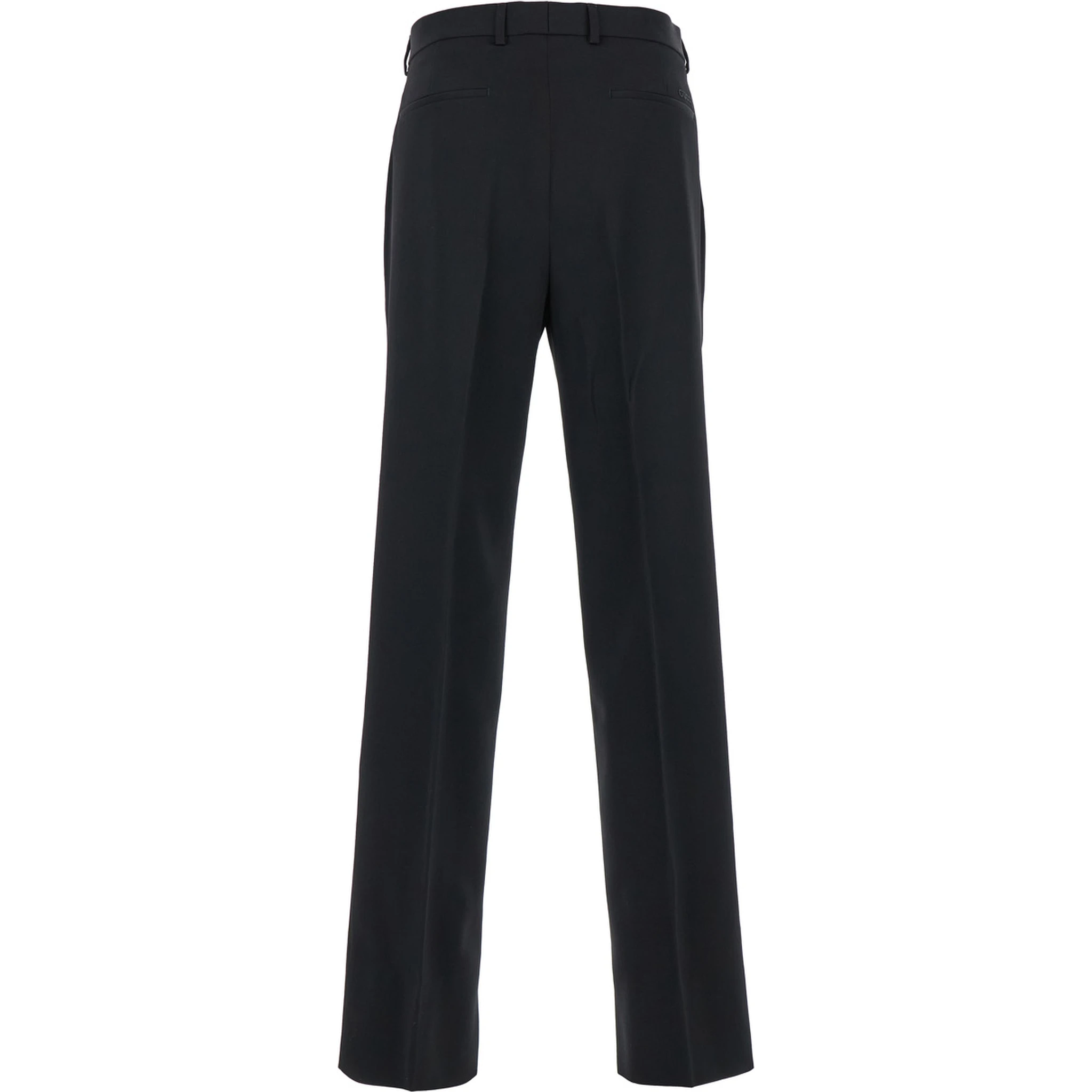 Black Straight Pants with Tonal Logo Lettering in Wool Man