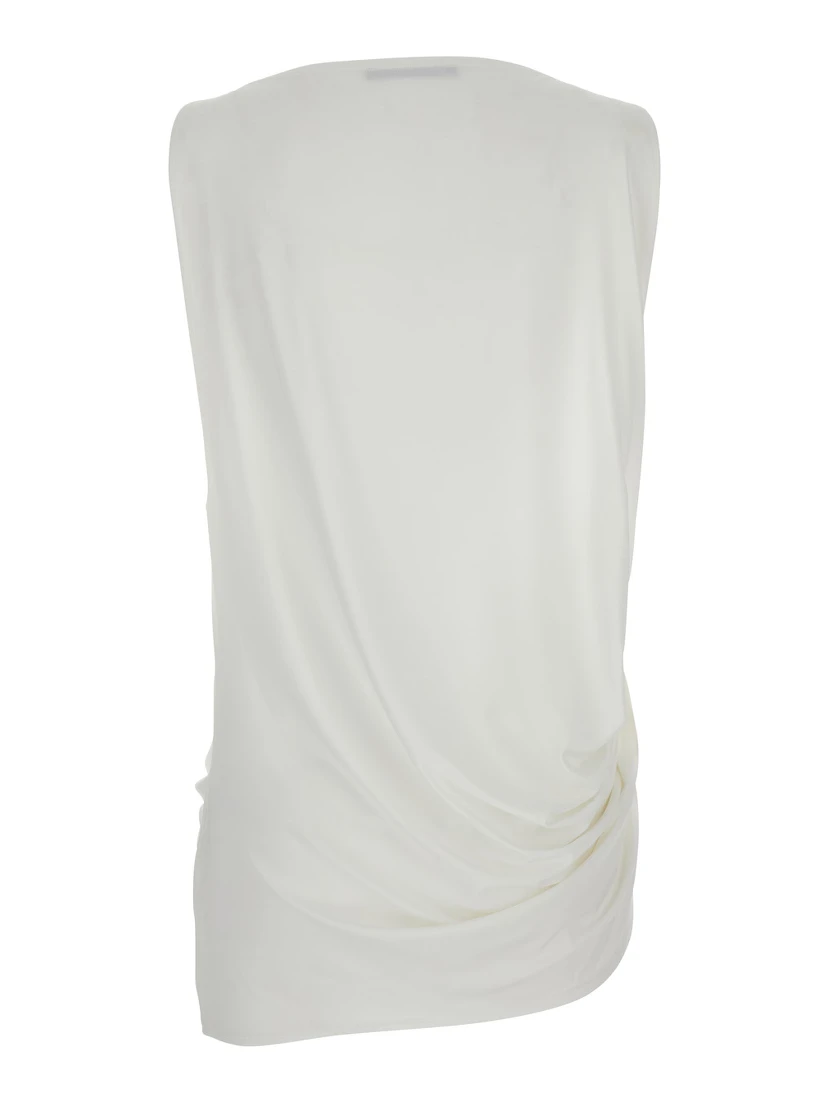 Le Haut Peplo White Top with Square Neck and Cut-Out on the Side in Viscose Blend Woman