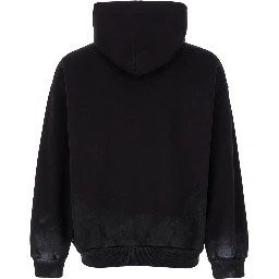 Black Hoodie with Metal BB Stencil Motif in Dirty Effect Cotton Man