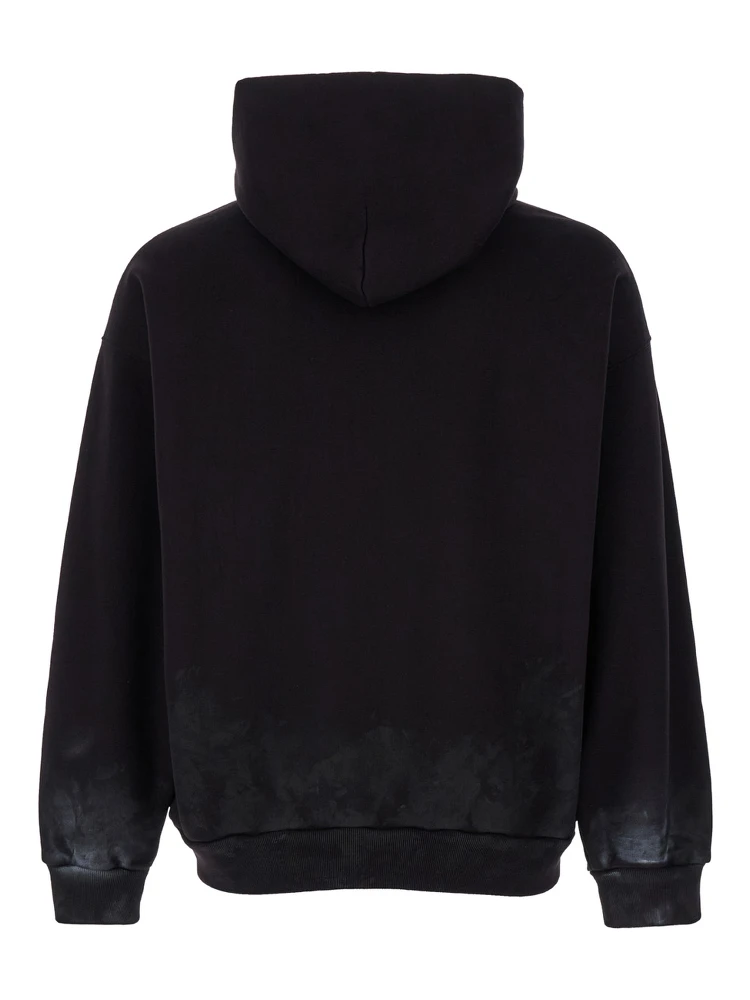 Black Hoodie with Metal BB Stencil Motif in Dirty Effect Cotton Man alternative