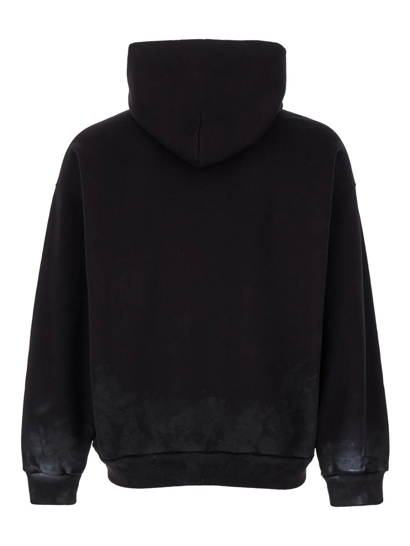 Black Hoodie with Metal BB Stencil Motif in Dirty Effect Cotton Man