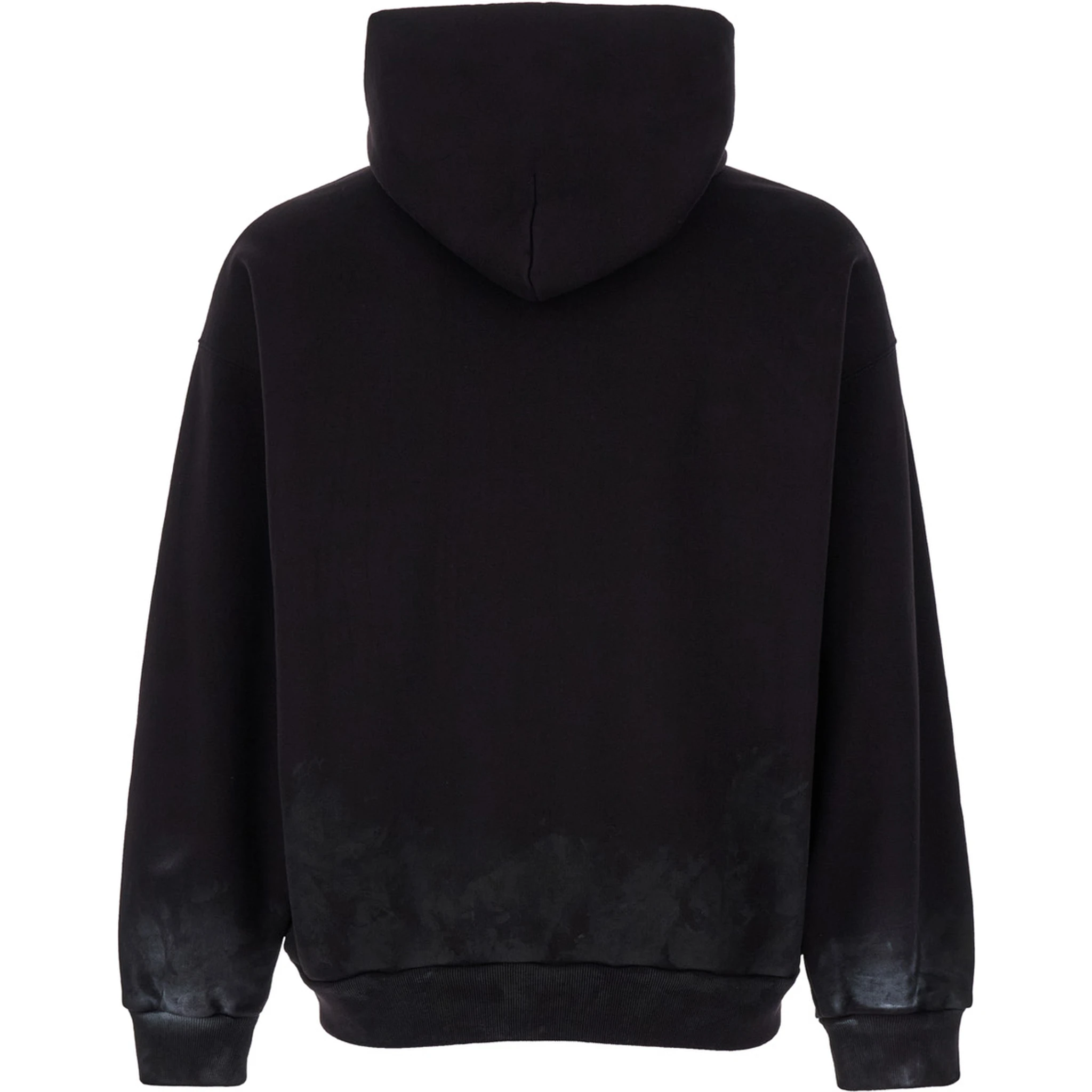 Black Hoodie with Metal BB Stencil Motif in Dirty Effect Cotton Man