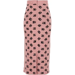Pink Skirt with Pencil Design and All-Over Printed DG Logo in Viscose Blend Woman