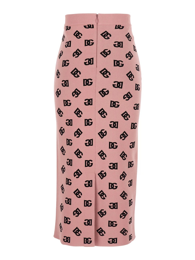 Pink Skirt with Pencil Design and All-Over Printed DG Logo in Viscose Blend Woman alternative