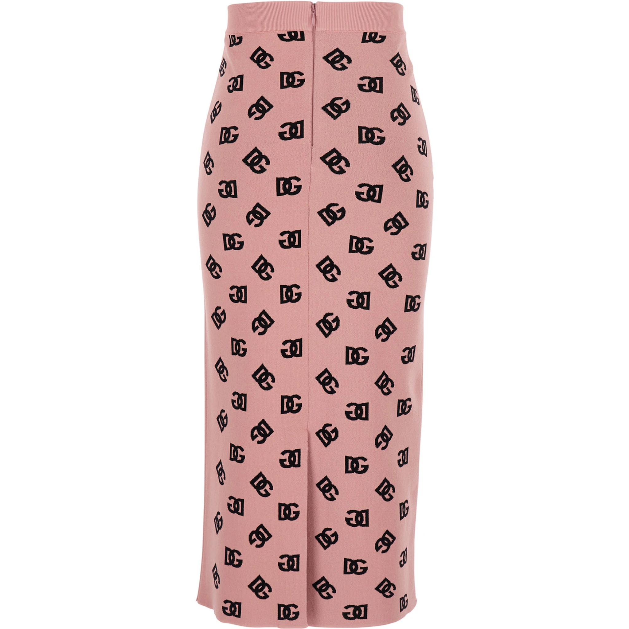 Pink Skirt with Pencil Design and All-Over Printed DG Logo in Viscose Blend Woman
