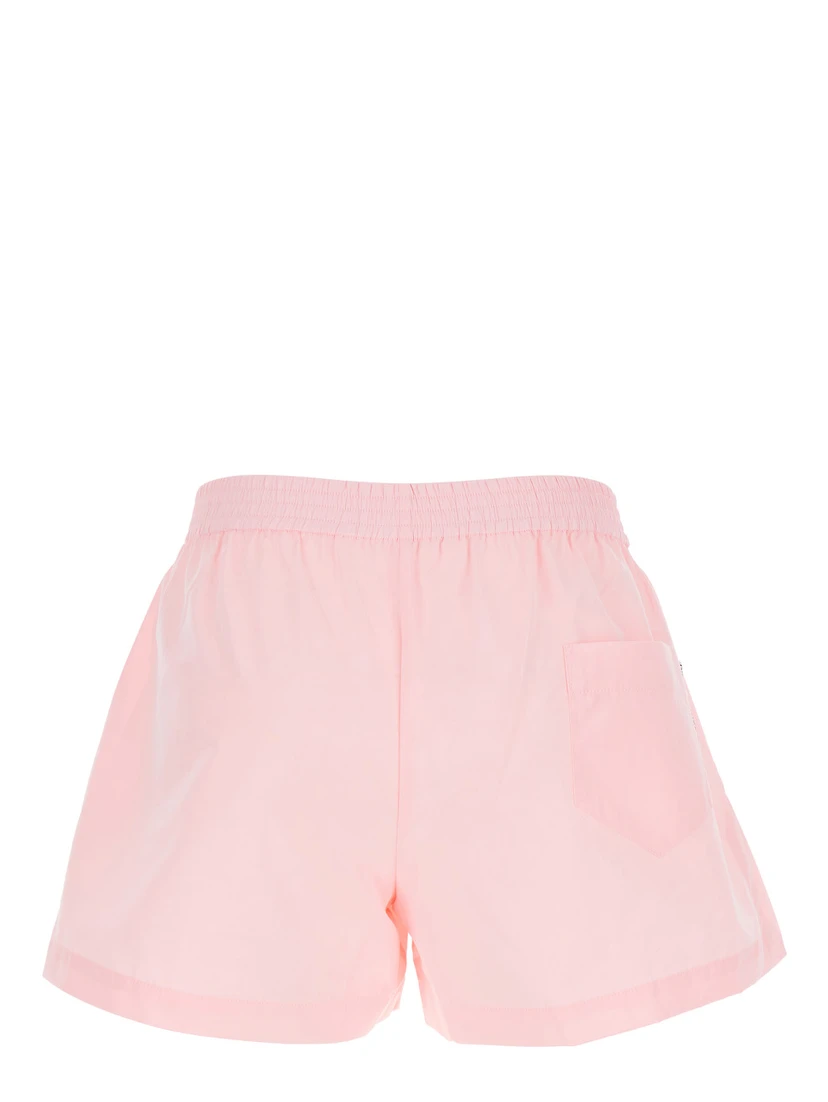 Pink Shorts with Elastic Waist with Logo Patch in Cotton Woman