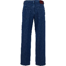 Blue Jeans with Front Pences and Logo Patch on the Rear in Denim Woman