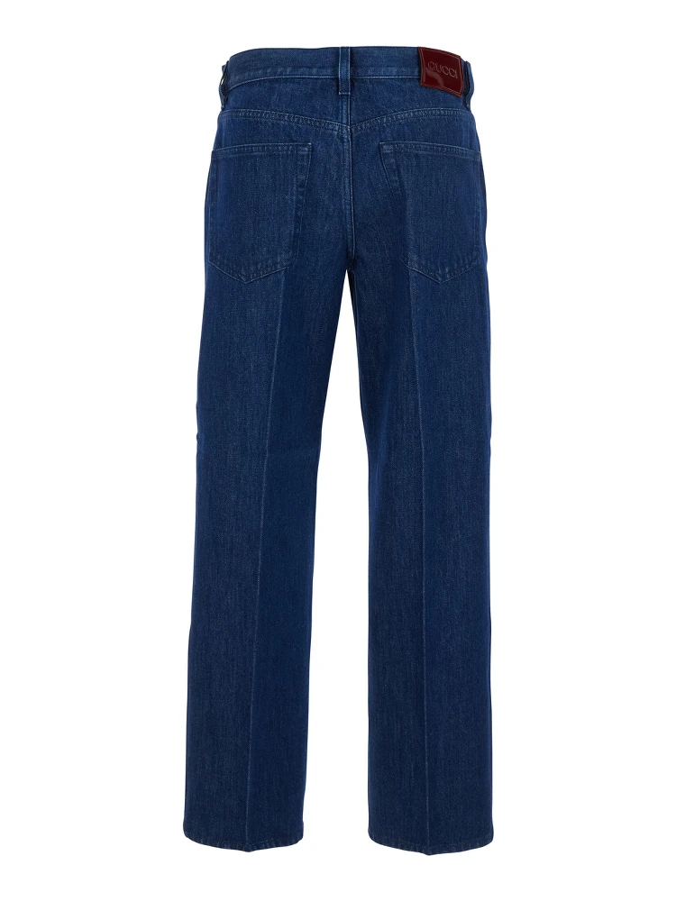 Blue Jeans with Front Pences and Logo Patch on the Rear in Denim Woman alternative