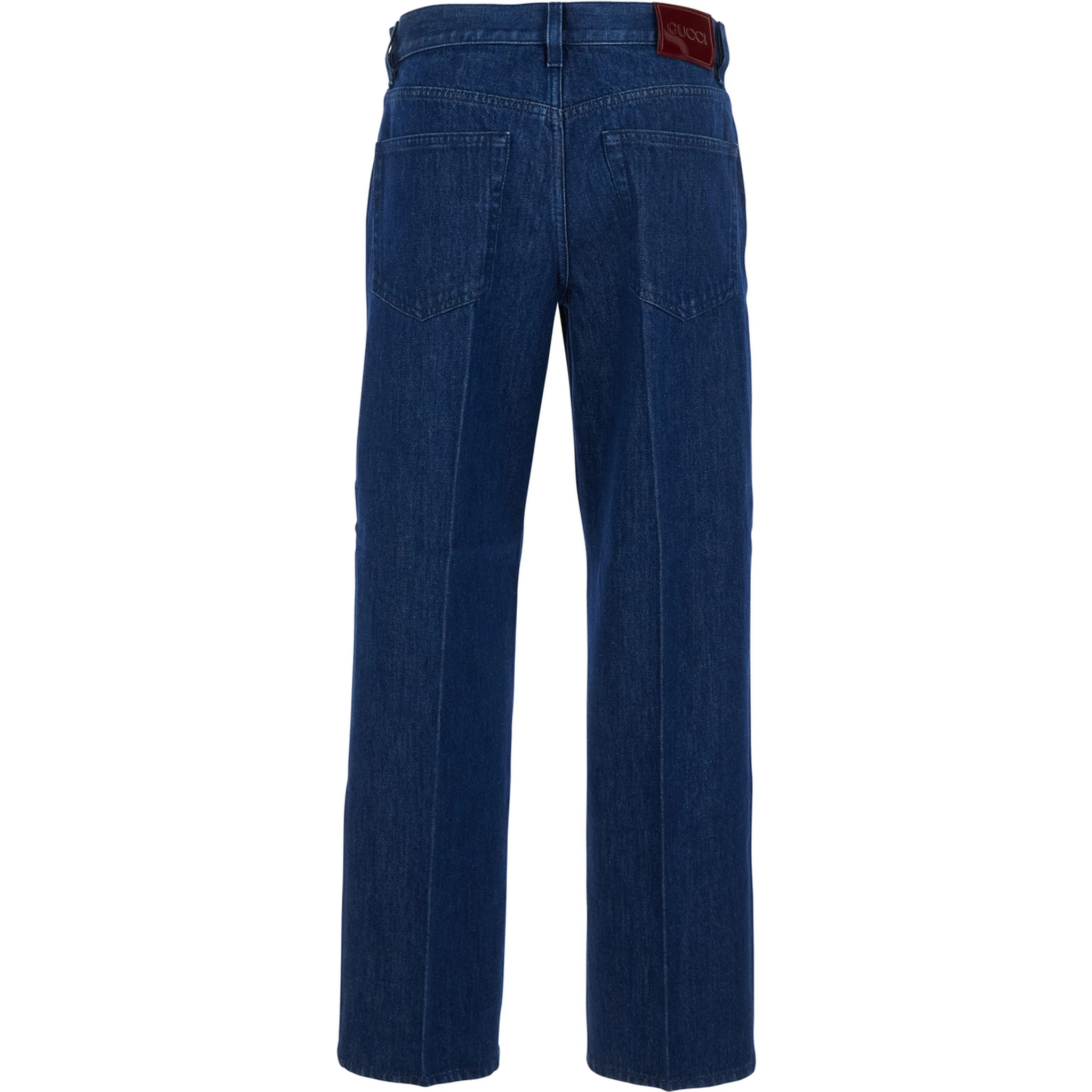 Blue Jeans with Front Pences and Logo Patch on the Rear in Denim Woman