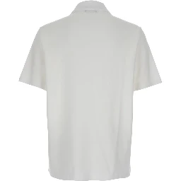 White Polo Shirt with Collar and Coin Print on the Front in Cotton Man