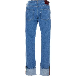 Blue Jeans with Logo Patch on the Rear and Web Turn-Up Hem in Denim Man