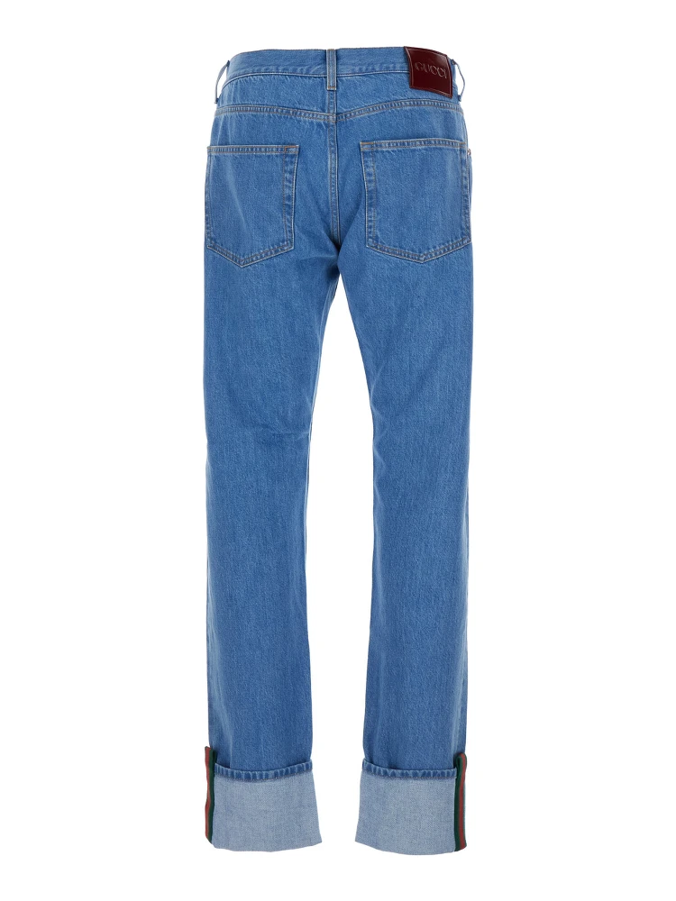 Blue Jeans with Logo Patch on the Rear and Web Turn-Up Hem in Denim Man alternative