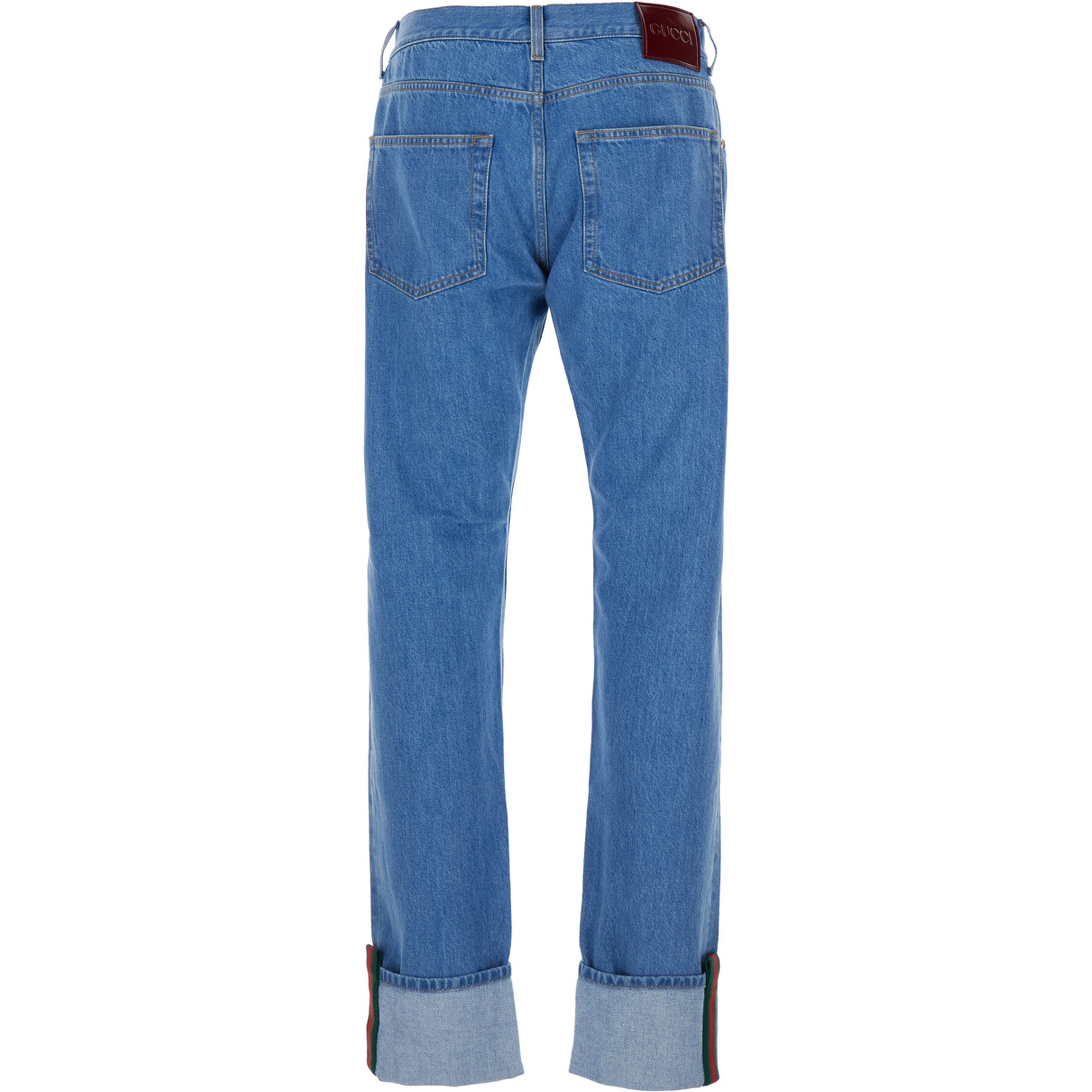 Blue Jeans with Logo Patch on the Rear and Web Turn-Up Hem in Denim Man