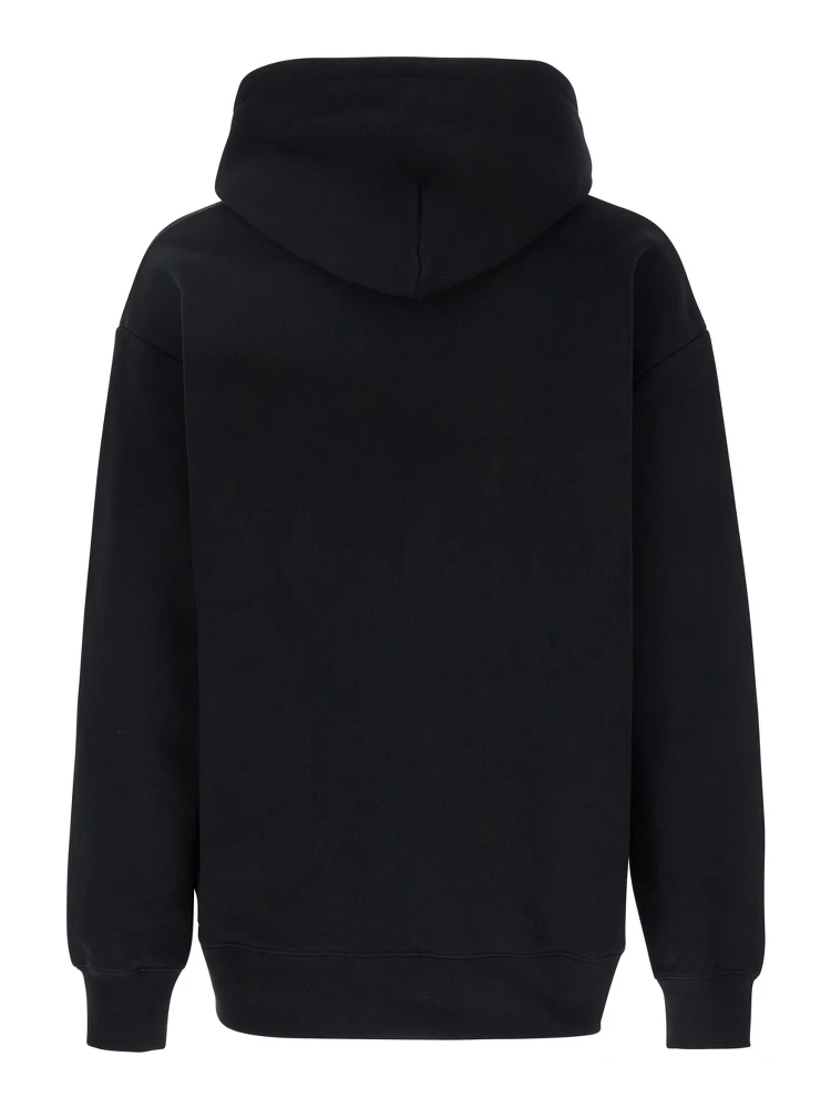 Chez Black Hoodie with Drawstring Hood and Maxi Logo Print on the Front in Cotton Man alternative