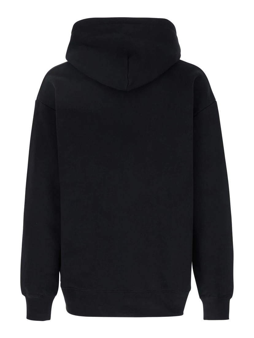 Chez Black Hoodie with Drawstring Hood and Maxi Logo Print on the Front in Cotton Man