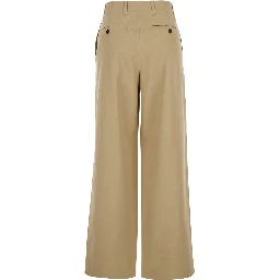 Beige Chino Pants with Cannon Pleats and Wide Leg in Cotton Woman