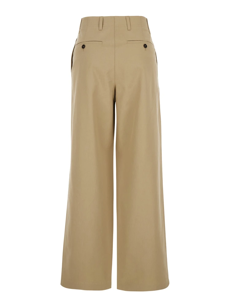 Beige Chino Pants with Cannon Pleats and Wide Leg in Cotton Woman alternative