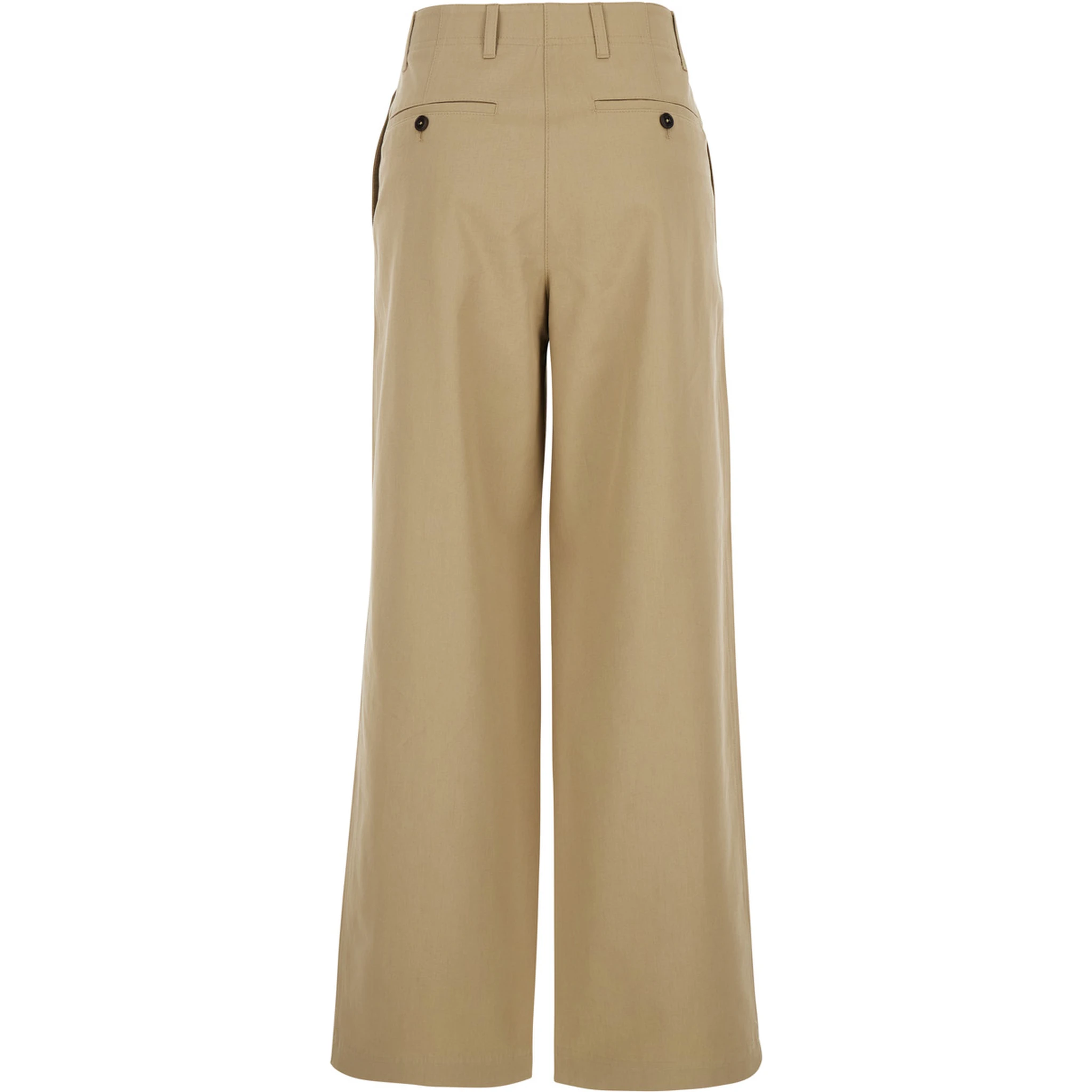 Beige Chino Pants with Cannon Pleats and Wide Leg in Cotton Woman
