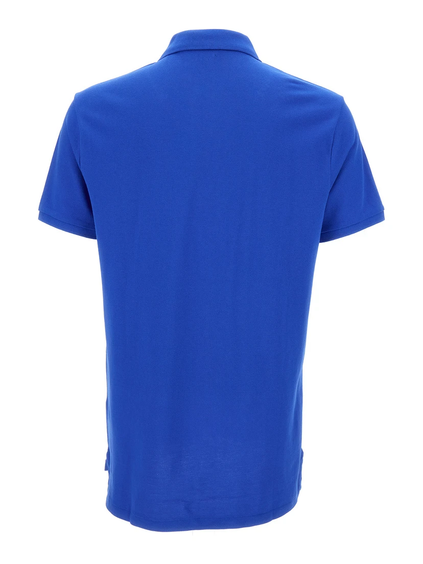 "Regular Fit" Blue Polo Shirt with Pony Embroidery on the Front in Cotton Piquet Man