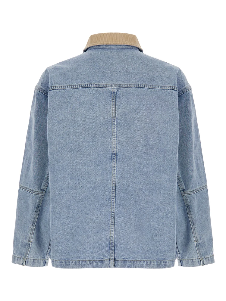 Light Blue Jacket with Contrast Collar and Patch Pockets on the Chest in Cotton Man alternative