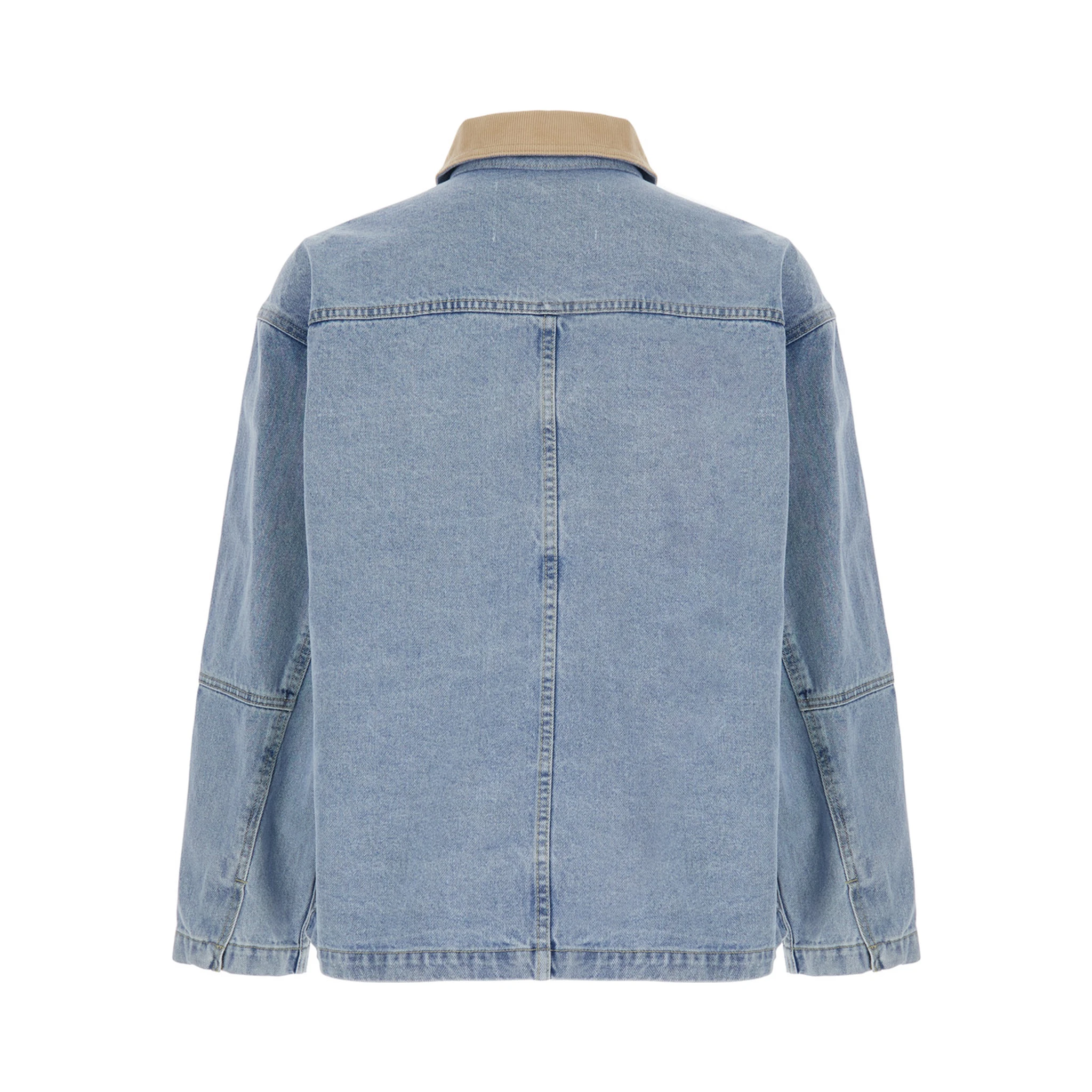 Light Blue Jacket with Contrast Collar and Patch Pockets on the Chest in Cotton Man