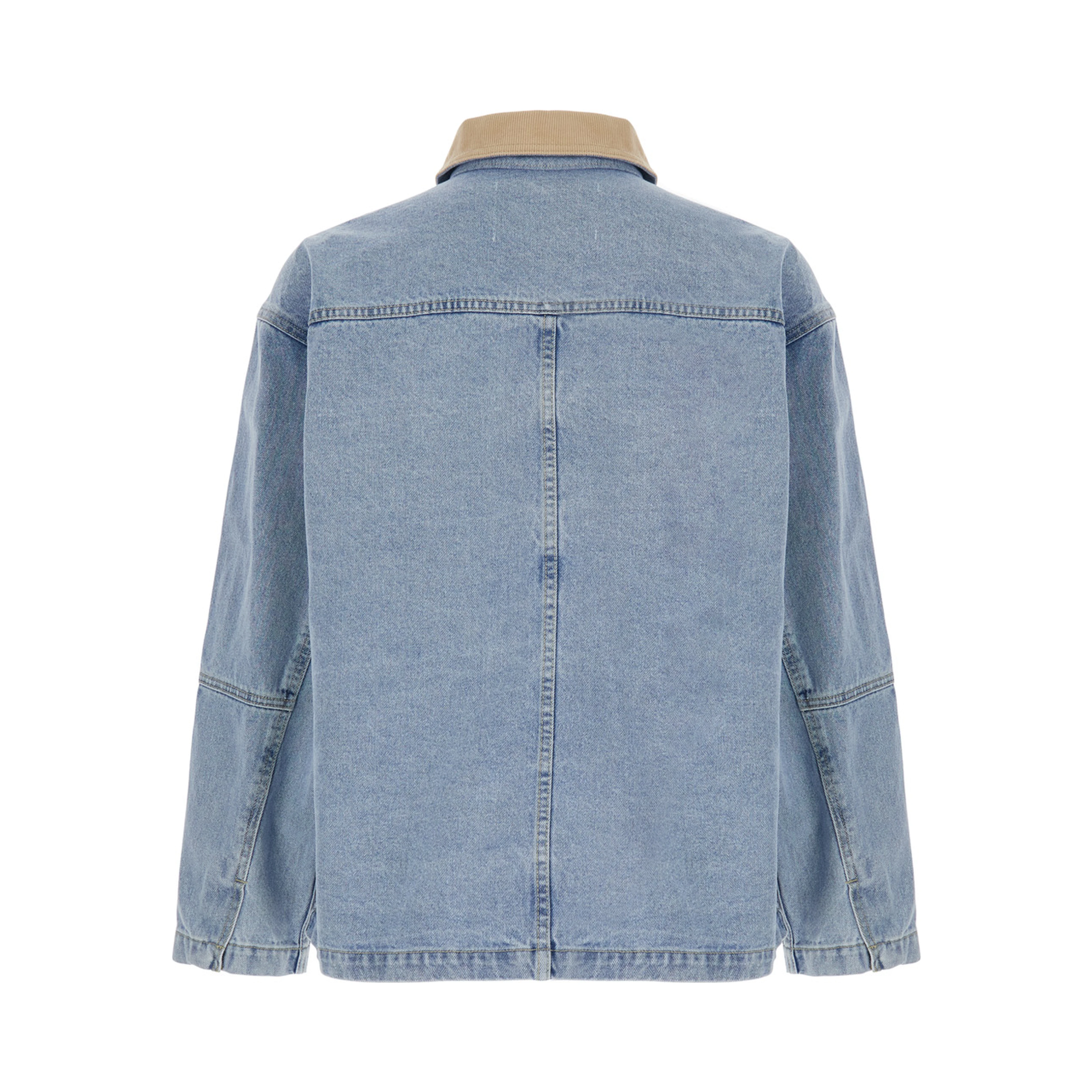 Light Blue Jacket with Contrast Collar and Patch Pockets on the Chest in Cotton Man