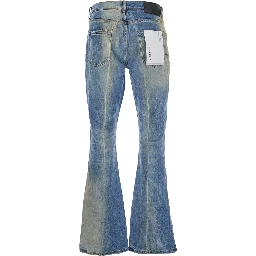 Blue Flared Jeans with Logo Patch on the Rear and Faded Effect in Denim Man