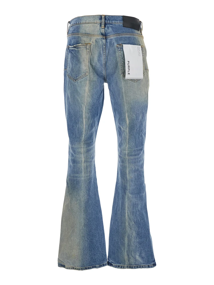 Blue Flared Jeans with Logo Patch on the Rear and Faded Effect in Denim Man alternative